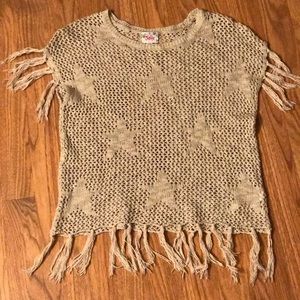Justice Short/Fringe Sleeve Star Pattern Sweater